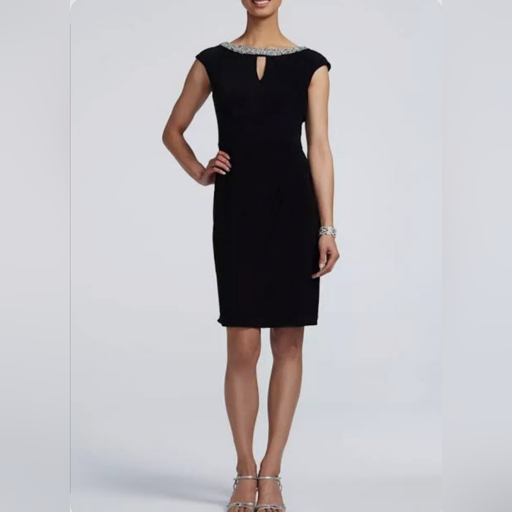 Alex Evenings Women's Black Beaded Sheath Cocktail Dress Sz 12